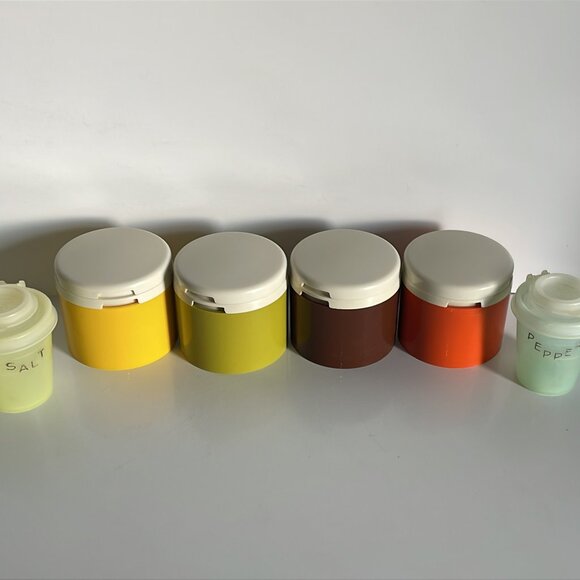 Vintage Tupperware Stackable Spice Containers Salt Pepper Shakers Lids for All - Picture 4 of 11